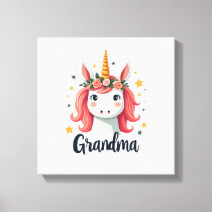 Vintage Grandma Unicorn Floral Crown Cute Magical Canvas Print