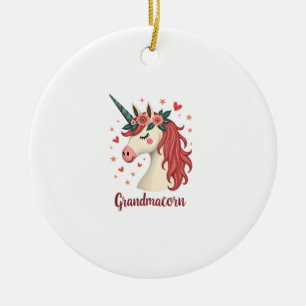 Vintage Grandmacorn Unicorn Floral Birthday Grandm Ceramic Ornament