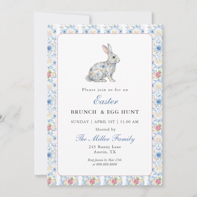 Vintage Grandmillenial Easter Bunny Brunch  Invitation (Front)