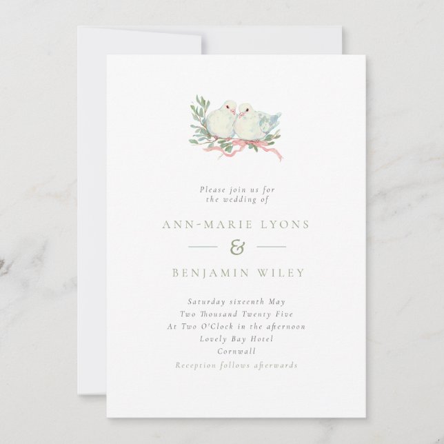 Vintage Grandmillenial Love Birds Wedding Invitation (Front)