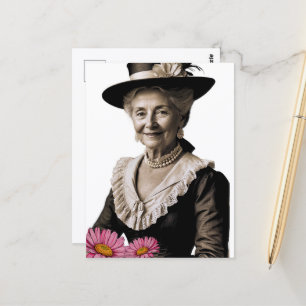 Vintage Grandmother With Pink Flowers Postcard