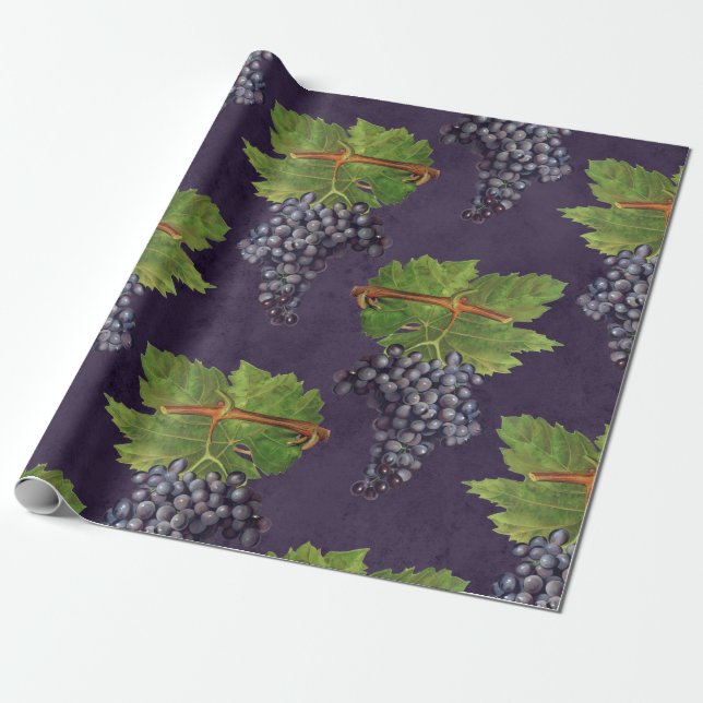 Vintage Grapes and Vines on Purple Wrapping Paper (Unrolled)
