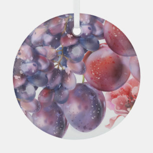Vintage Grapes Watercolor Autumn Card Glass Ornament