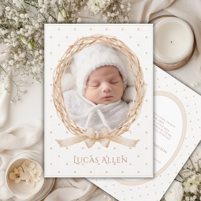 Vintage Grapevine Neutral Birth Announcement (Creator Uploaded)
