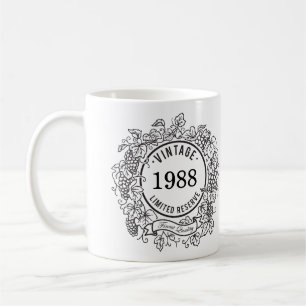 Vintage Grapevine Wine Stamp, Add Birth Year Coffee Mug