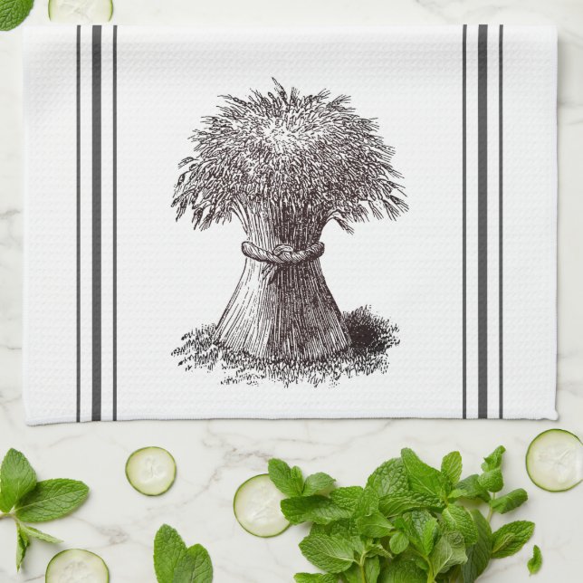 Vintage Graphic Grain Sheaf Kitchen Towel (Folded)