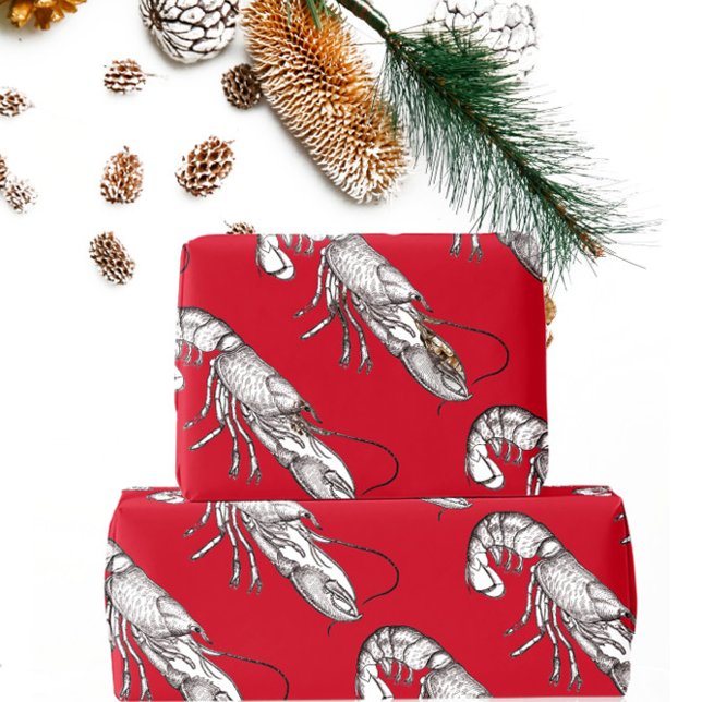 Vintage graphic lobster in red wrapping paper (Creator Uploaded)