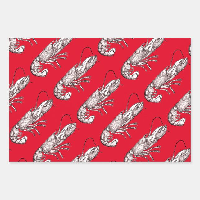 Vintage graphic lobster in red   wrapping paper sheet (Front)