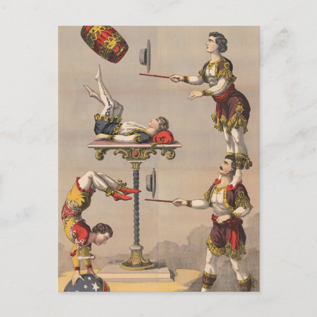 Vintage Graphic Print Of An Acrobatic Act. Postcard (Front)