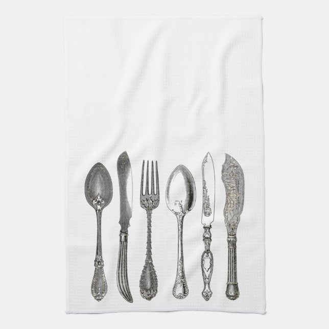 Vintage Graphic Silverware Cutlery Kitchen Towel (Vertical)