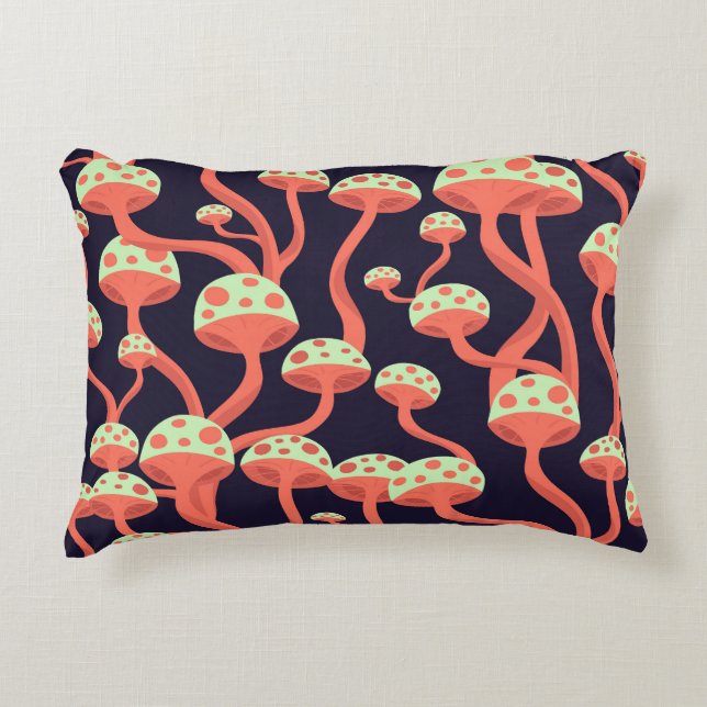 Vintage Graphics Mushrooms Seamless Pattern Accent Pillow (Front)