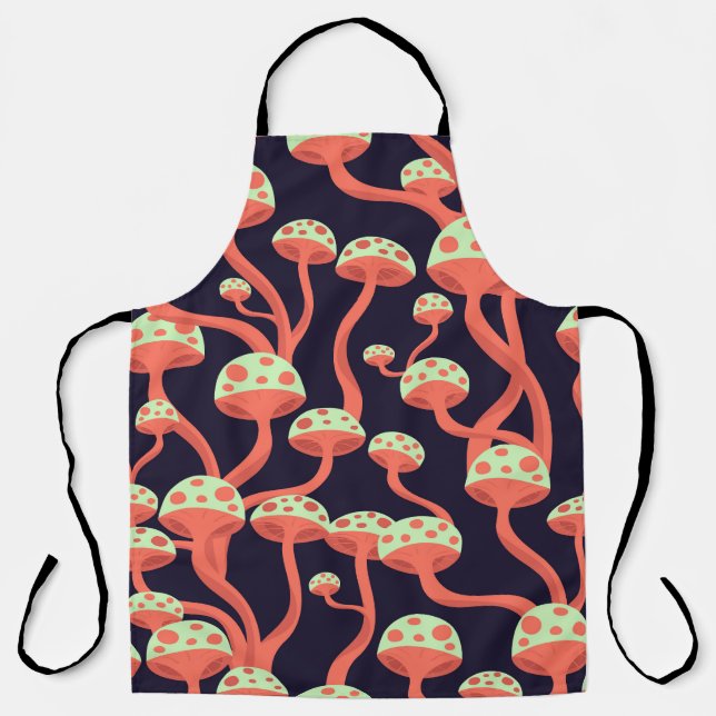 Vintage Graphics Mushrooms Seamless Pattern Apron (Front)
