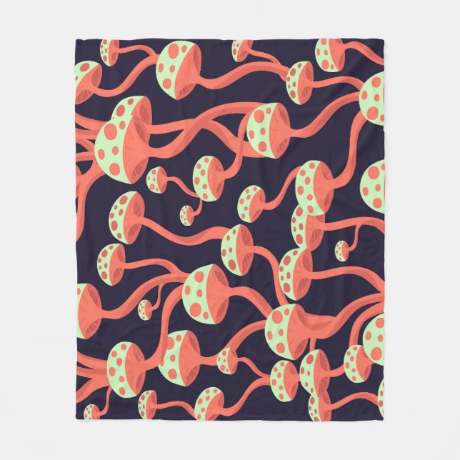 Vintage Graphics Mushrooms Seamless Pattern Fleece Blanket (Front)