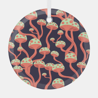 Vintage Graphics Mushrooms Seamless Pattern Glass Ornament