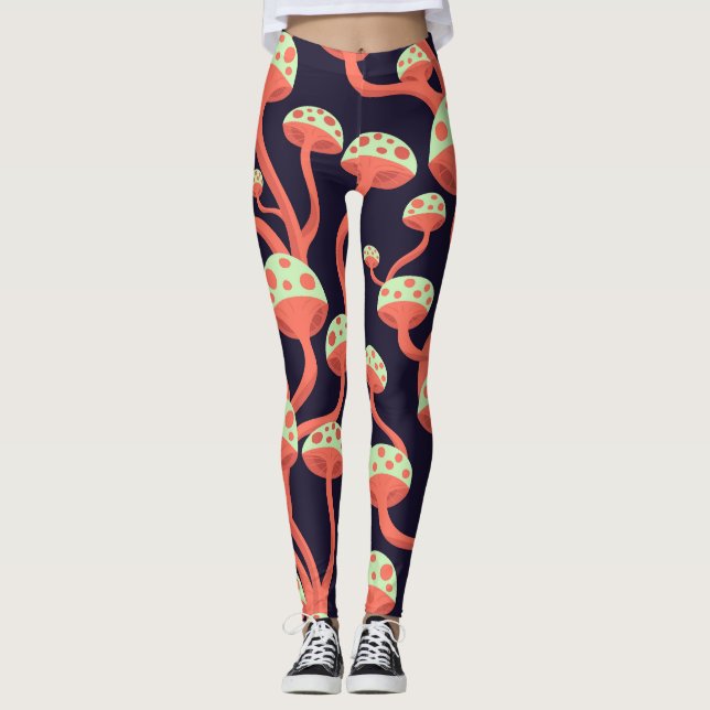 Vintage Graphics Mushrooms Seamless Pattern Leggings (Front)