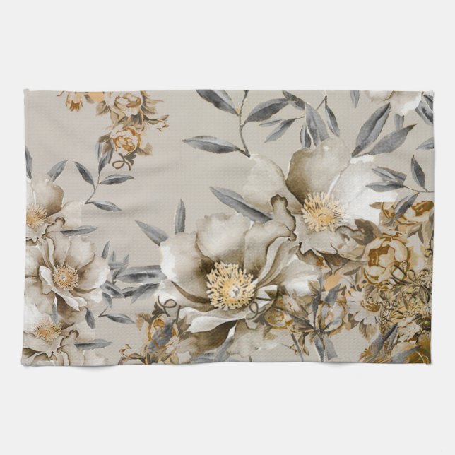 Vintage Gray and Gold Kitchen Towel (Horizontal)