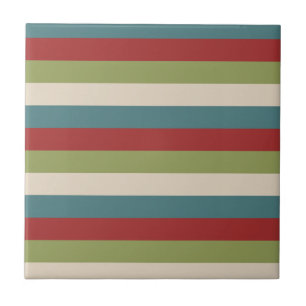 Vintage Gray Burgundy Green Blue Stripe Pattern Tile