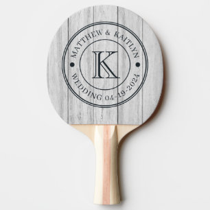 Vintage Gray Wood Boards Wedding Monogram Ping Pong Paddle