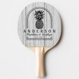 Vintage Gray Wood Pineapple Wedding Arch & Name Ping Pong Paddle