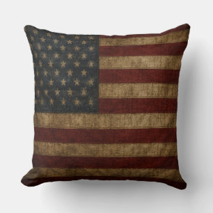 Vintage Greasy Weathered American Flag Throw Pillow