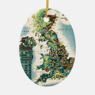 Vintage Great Britain Resources Map Ceramic Ornament
