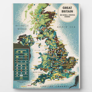 Vintage Great Britain Resources Map Plaque