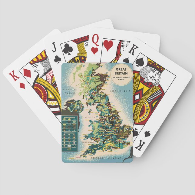 Vintage Great Britain Resources Map Playing Cards (Back)