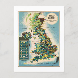Vintage Great Britain Resources Map Postcard