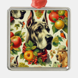 Vintage Great Dane Dog Illustration Metal Ornament