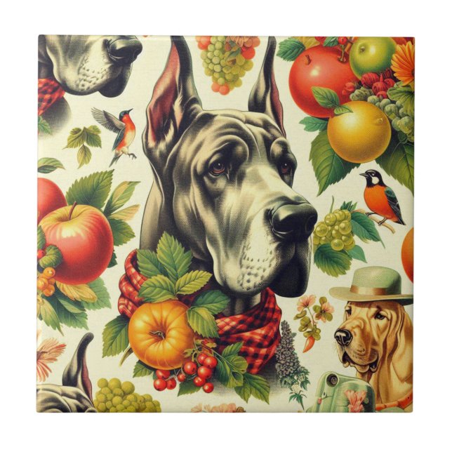 Vintage Great Dane Dog Illustration Tile (Front)