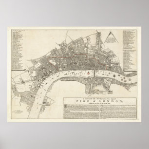 Vintage Great Fire of London Map (1666) Poster