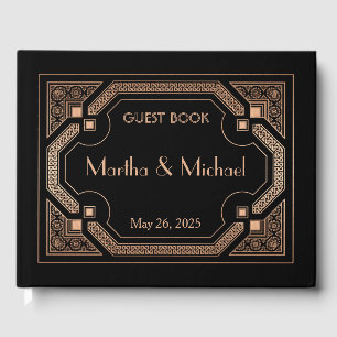 Vintage Great Gatsby Art Deco Light Copper Metal G Guest Book