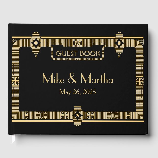Vintage Great Gatsby Art Deco Wedding Guest Book (Front)
