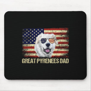 Vintage Great Pyrenees Dad American Flag Usa 4th O Mouse Pad