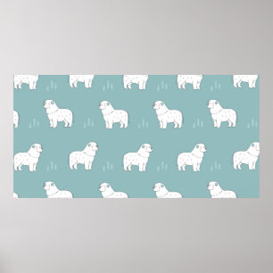 vintage Great Pyrenees dog illustration seamless r Poster