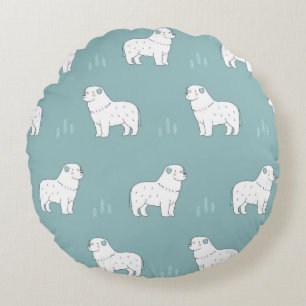 vintage Great Pyrenees dog illustration seamless r Round Pillow
