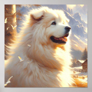 Vintage Great Pyrenees Dog Painting Poster