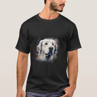 Vintage Great Pyrenees Dog Patriotic American Flag T-Shirt