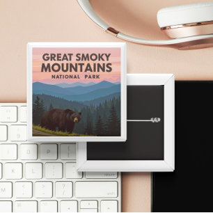 Vintage Great Smoky Mountains Park 2 Inch Square Button
