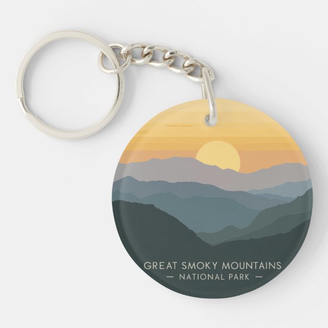 Vintage Great Smoky Mountains Sunset Keychain (Front)