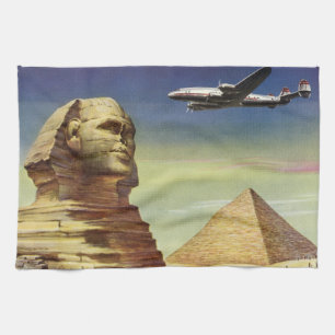 Vintage Great Sphinx of Giza, Pyramids of Egypt Kitchen Towel