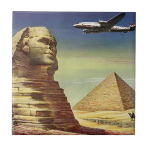 Vintage Great Sphinx of Giza, Pyramids of Egypt Tile