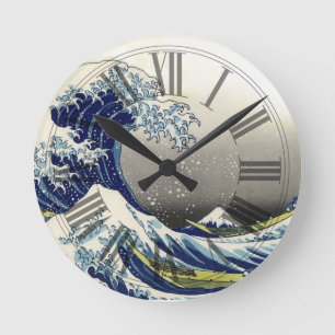 vintage, Great Wave, Hokusai 葛飾北斎の神奈川沖浪 Round Clock