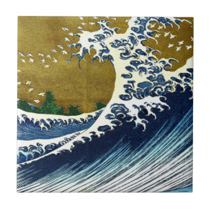 Vintage Great Wave Painting From 100 Views Of Fuji Tile