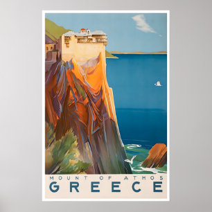 Vintage Greece Art Mount Athos Print Greek Travel
