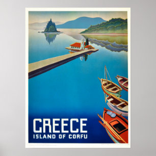 Vintage Greece Corfu Island Travel Poster