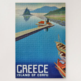 Vintage Greece Travel Island of Corfu Illustration Jigsaw Puzzle