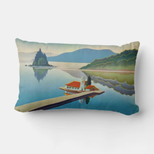 Vintage Greece Travel - Island of Corfu Lumbar Pillow