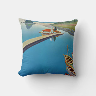 Vintage Greece Travel - Island of Corfu Throw Pillow