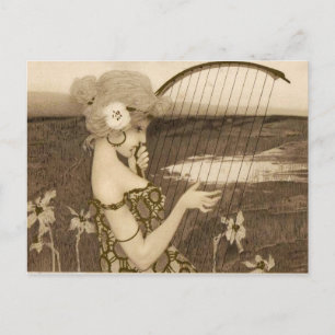Vintage Greek Virgin With Harp Postcard